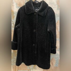 AR Bernardo Black Fuzzy Ombré Teddy Faux Fur Fuzzy Winter Coat Mob Wife Lg EUC